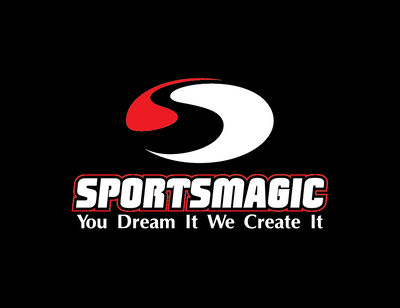 SportsMagic logo with red and white design on a black background
