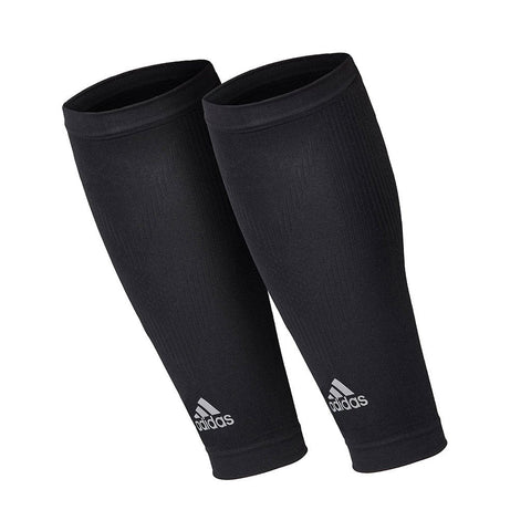 adiads Compression Calf Sleeves are available in small two sizes and sold as a pair. Available in black with white adidas logo.