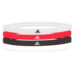 adidas sports hair bands come in a pack of three, including black, white and solar red. All featuring the adidas logo.