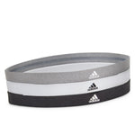 adidas sports hair bands come in a pack of three, including black, white and grey. All featuring the adidas logo.